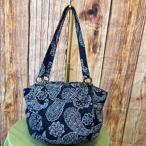 Vera Bradley Blue Quilted Paisley Shoulder Bag With  silver Hardware